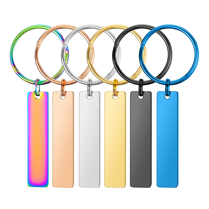 Stainless steel Personal Engraving Blanks 50x12 mm bar with stainless steel split ring custom keychain