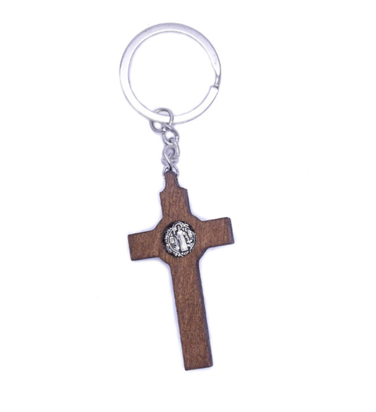 High Quality Jesus Christ Cross Pendant Wood Keychain for Christian Gifts Key Ring