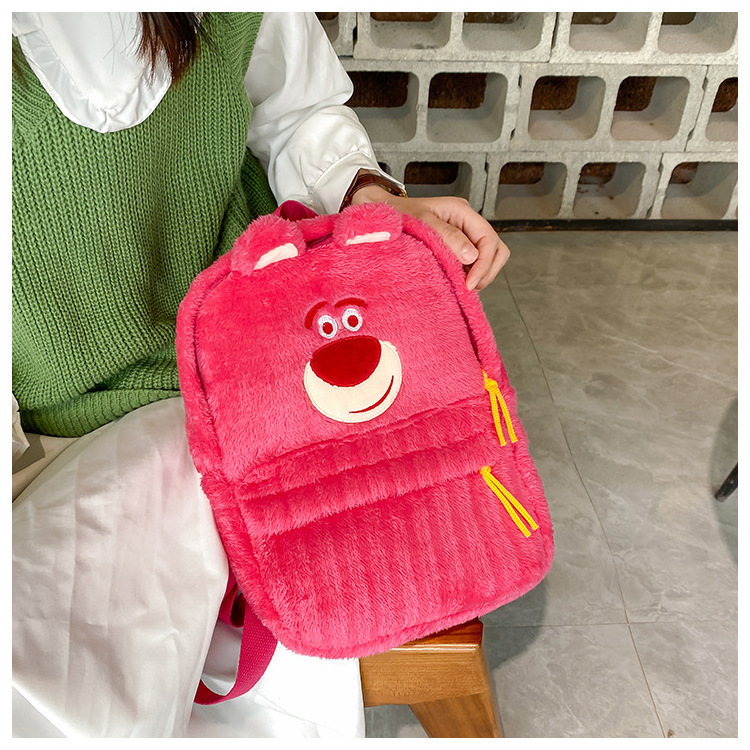 BP100 Girls' Cartoon Fresh Sweet Backpack Plush Zipper Parent-Child Travel Backpack New Trend Outdoor Leisure Cute Hairy Bag