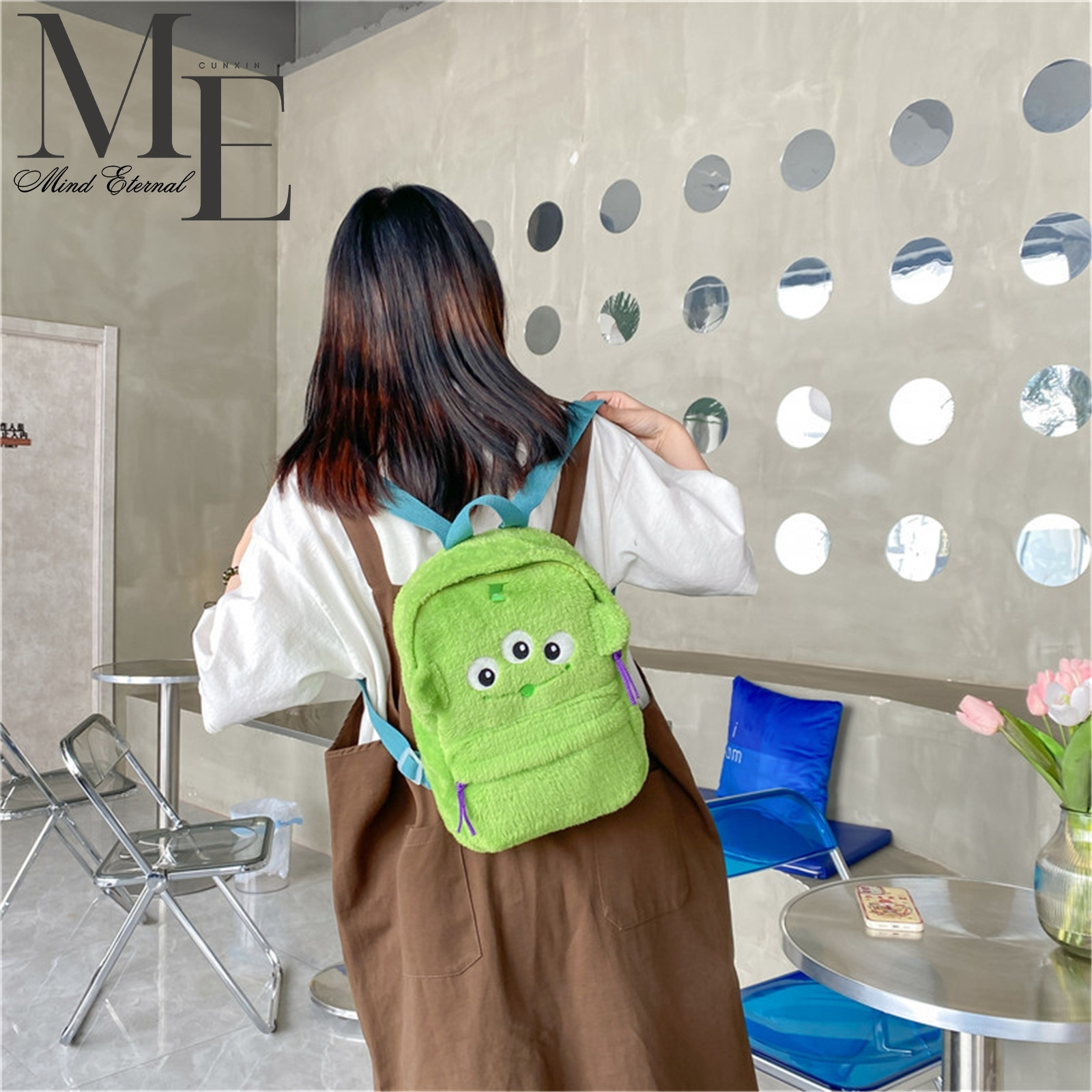 BP100 Girls' Cartoon Fresh Sweet Backpack Plush Zipper Parent-Child Travel Backpack New Trend Outdoor Leisure Cute Hairy Bag