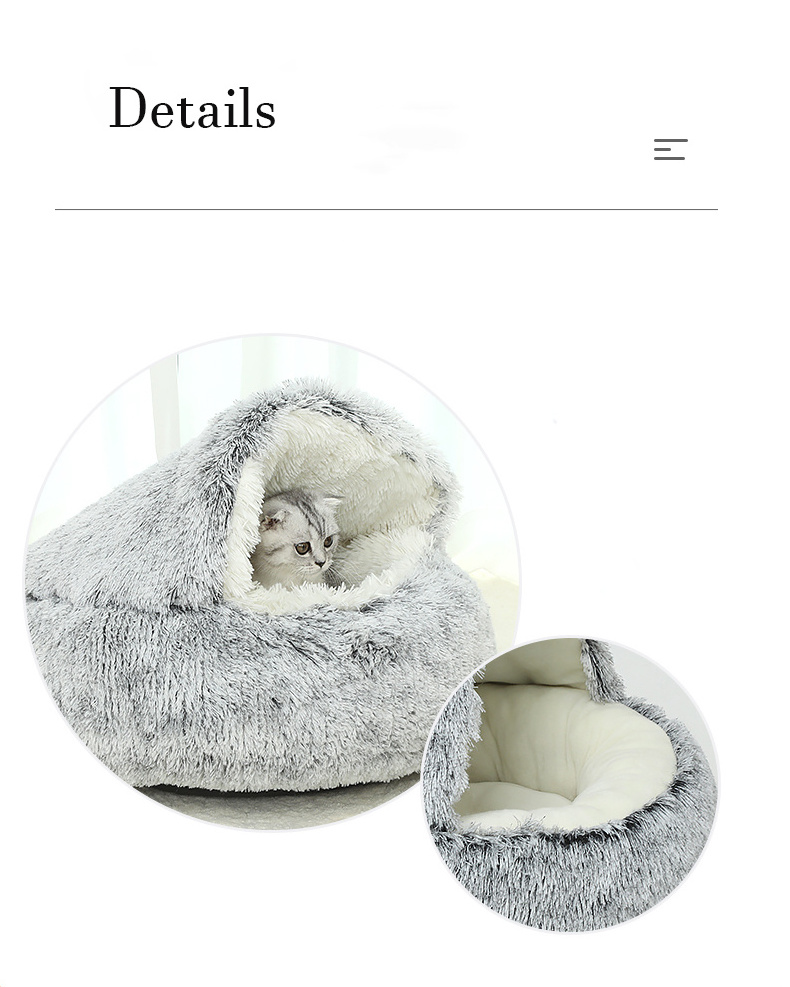 Four seasons plush cat nest semi-enclosed cat dog  bed warm deep sleeping round pad puppy nest cave sleeping bag