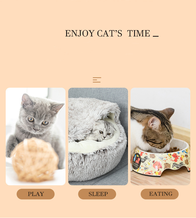 Four seasons plush cat nest semi-enclosed cat dog  bed warm deep sleeping round pad puppy nest cave sleeping bag