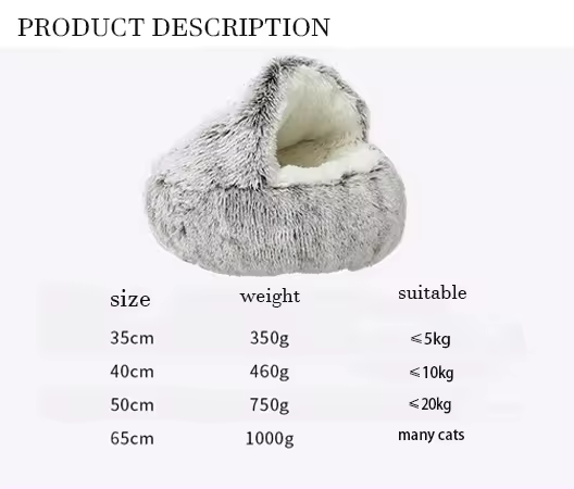 Four seasons plush cat nest semi-enclosed cat dog  bed warm deep sleeping round pad puppy nest cave sleeping bag