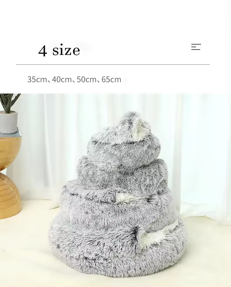 Four seasons plush cat nest semi-enclosed cat dog  bed warm deep sleeping round pad puppy nest cave sleeping bag