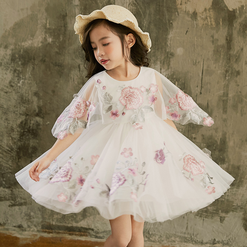 Handmade Baby girl Princess Dress Tutu half Sleeve tulle Dresses Embroidery Dress for Birthday Dance Party Kids Costume