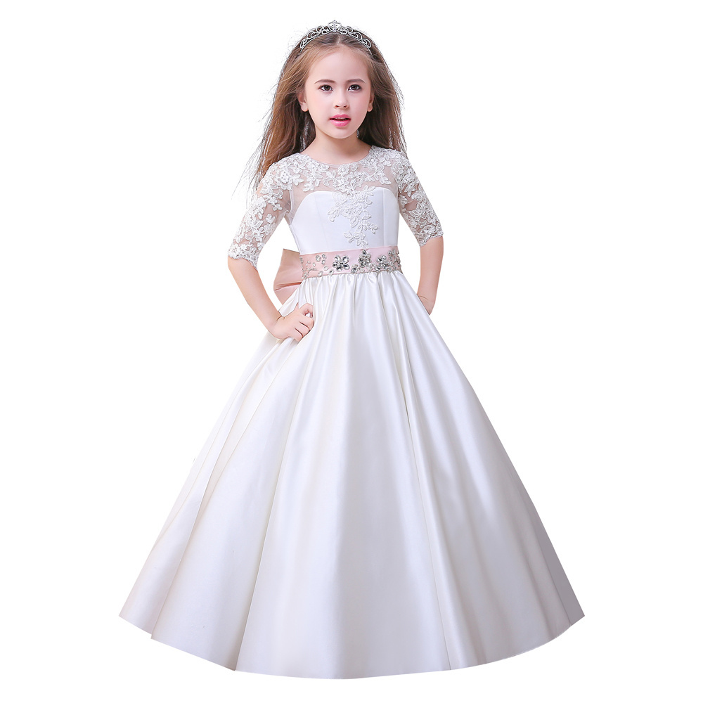 OEM beautiful first communion costumes for children half sleeves kids ball gown dresses lace flower girls dresses