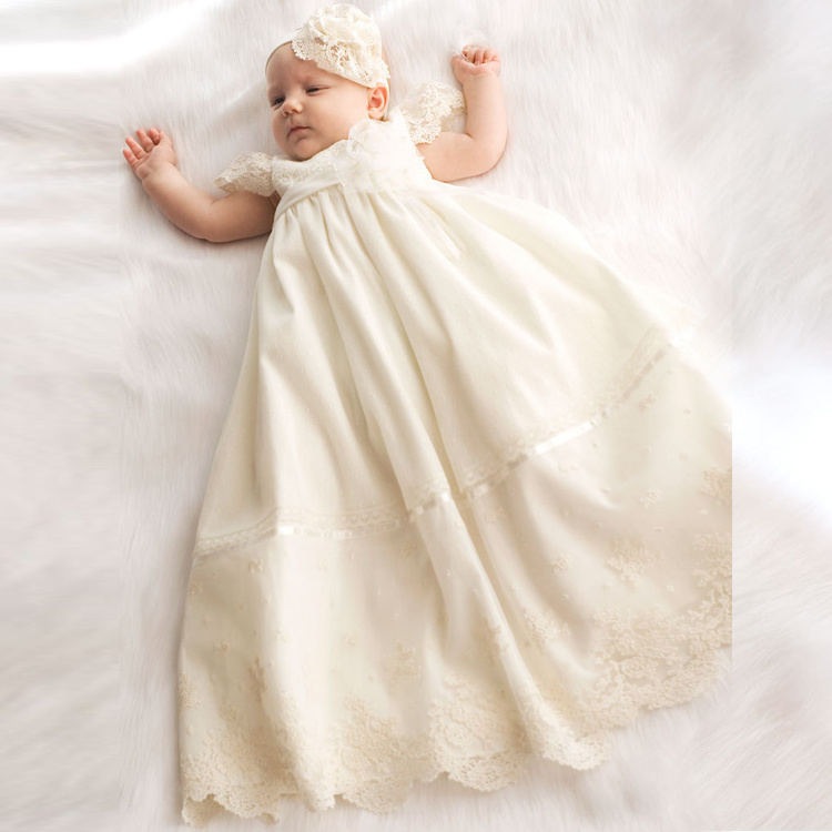 New arrival Infant Christening Dress Baptism Dresses Long Satin Baptism Gowns For Baby Girl White Christening Gowns Long