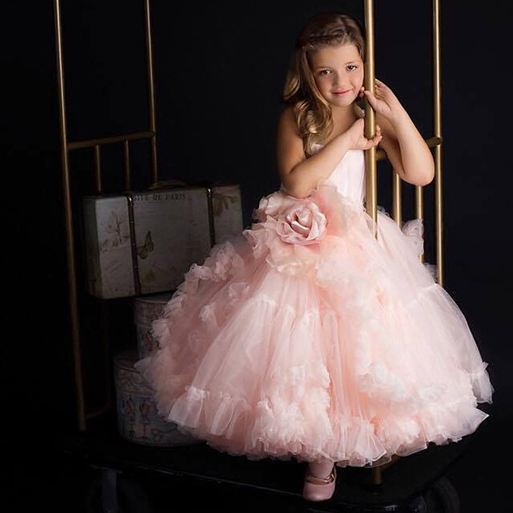 Evening party dress embroidery lace flower girl dress Baby Girls Layered Tutu Cake Birthday Dress for Formal Occasion