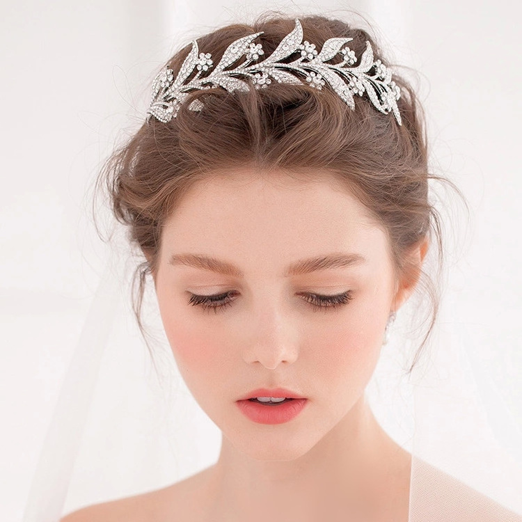 Beauty Luxury Bridal Wedding Pearl Rhinestone Crown Pageant Silver leaf Plated Women Tiaras Headband Accessories