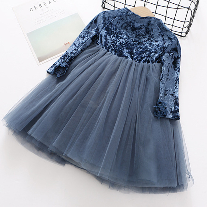 baby girl wedding dress spring long sleeve tutu dress for girl kids tulle lace pageant frock Velvet Fleece Midi Cute party dress