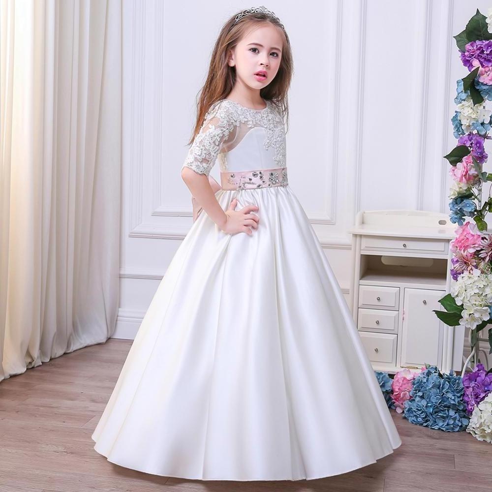 OEM beautiful first communion costumes for children half sleeves kids ball gown dresses lace flower girls dresses