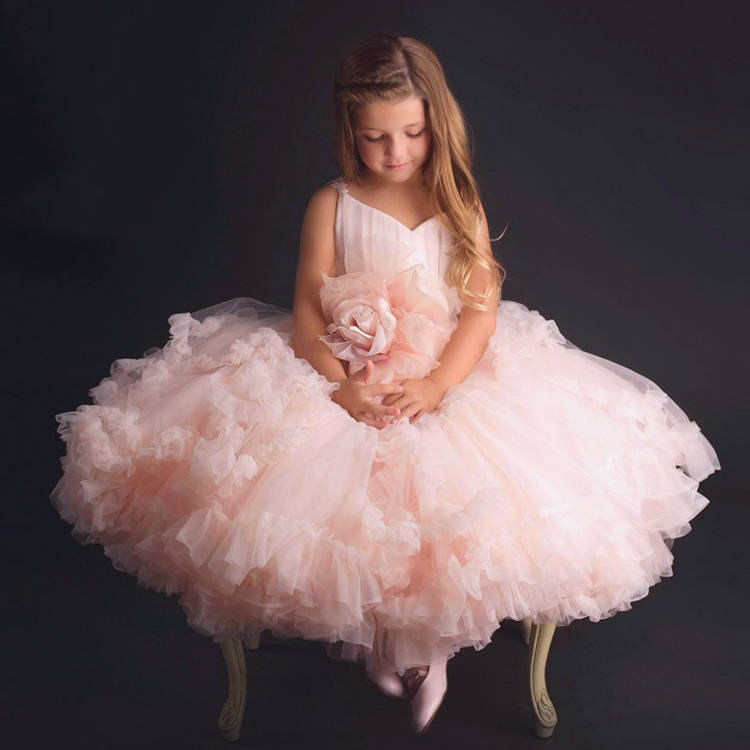 Evening party dress embroidery lace flower girl dress Baby Girls Layered Tutu Cake Birthday Dress for Formal Occasion