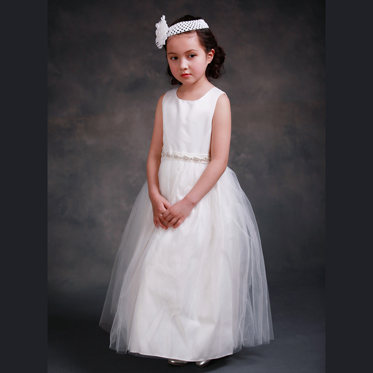 New Arrival White Tulle Pretty Flower Girl Dresses appliques Baby Girl Infant Dress with rhinestone Belt Bow Puffy