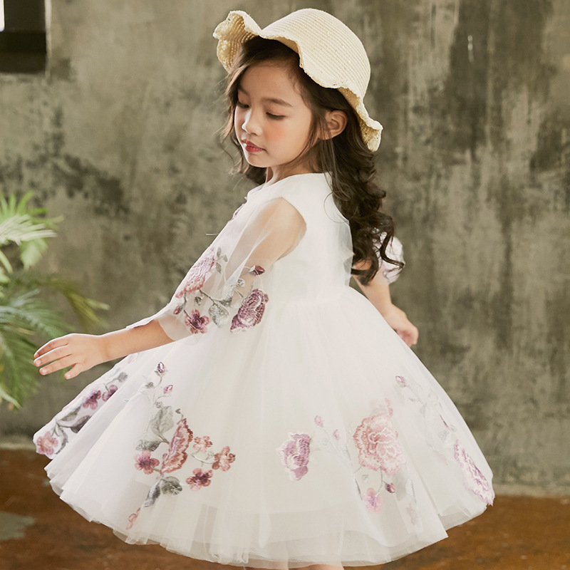 Handmade Baby girl Princess Dress Tutu half Sleeve tulle Dresses Embroidery Dress for Birthday Dance Party Kids Costume