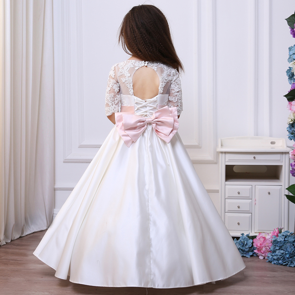 OEM beautiful first communion costumes for children half sleeves kids ball gown dresses lace flower girls dresses