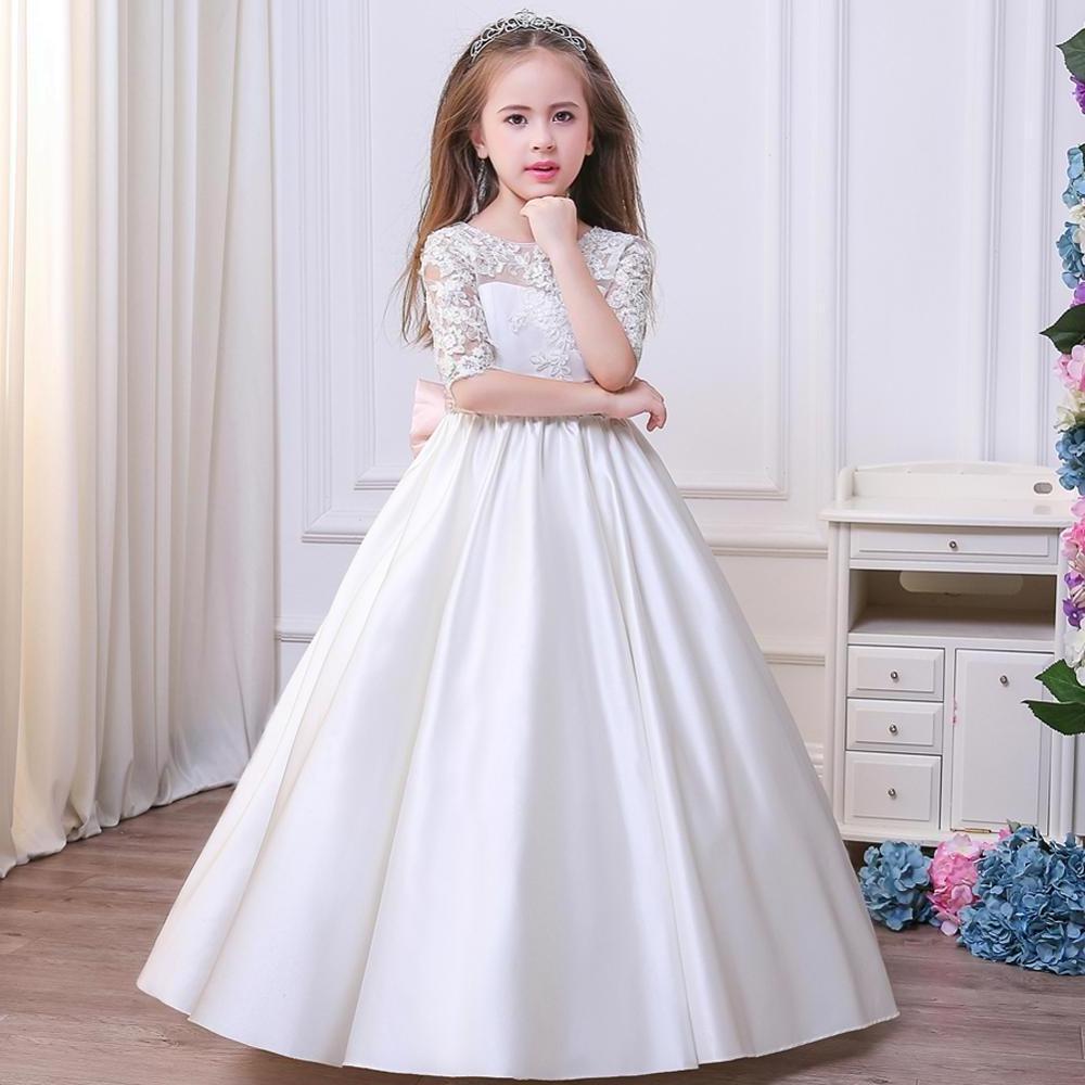 OEM beautiful first communion costumes for children half sleeves kids ball gown dresses lace flower girls dresses