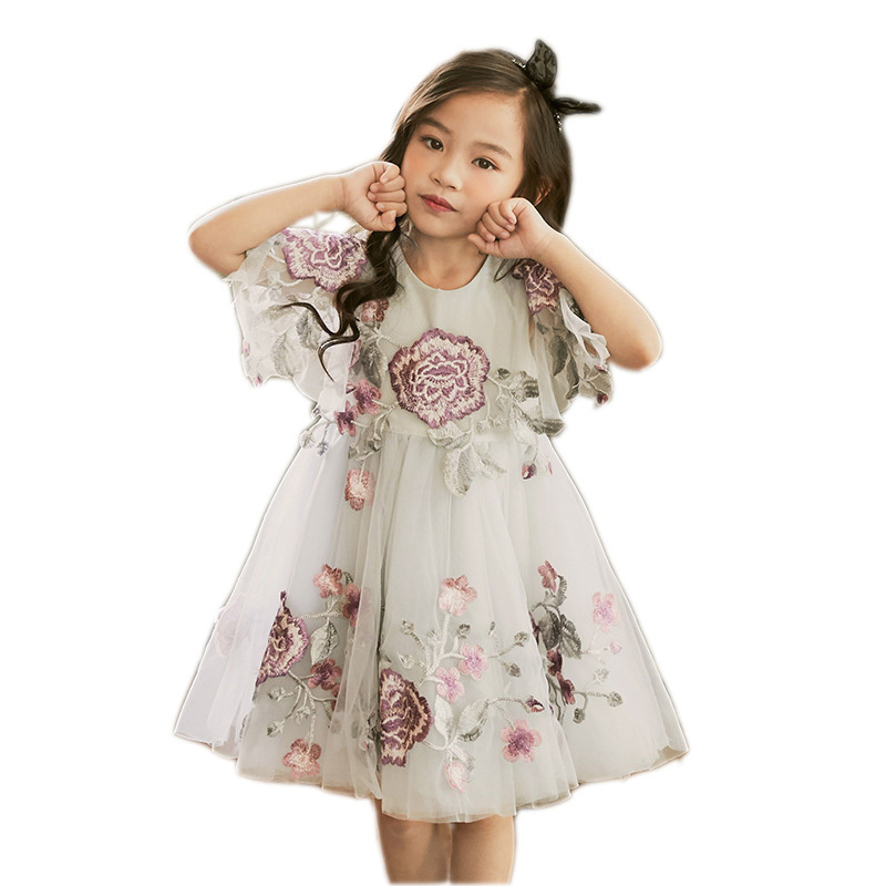 Handmade Baby girl Princess Dress Tutu half Sleeve tulle Dresses Embroidery Dress for Birthday Dance Party Kids Costume