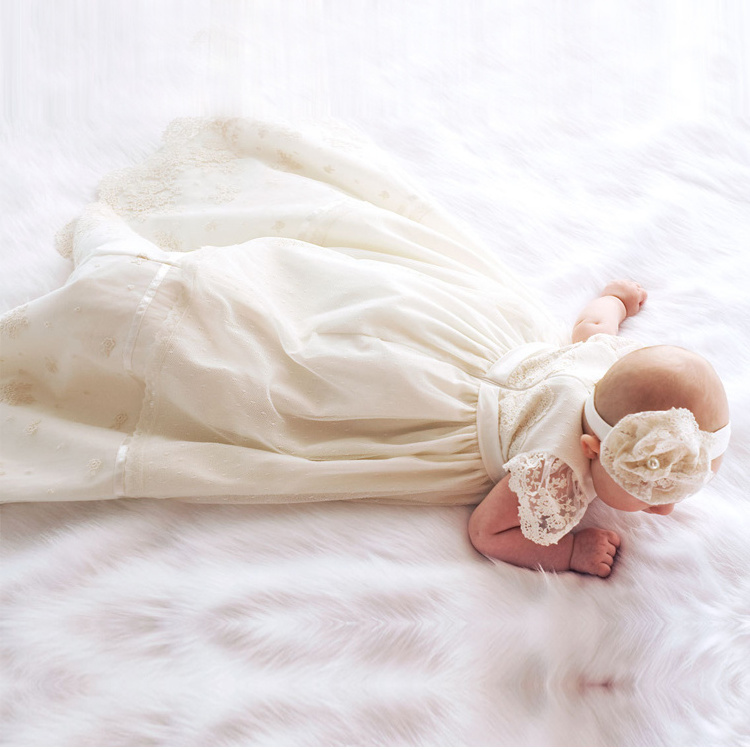 New arrival Infant Christening Dress Baptism Dresses Long Satin Baptism Gowns For Baby Girl White Christening Gowns Long