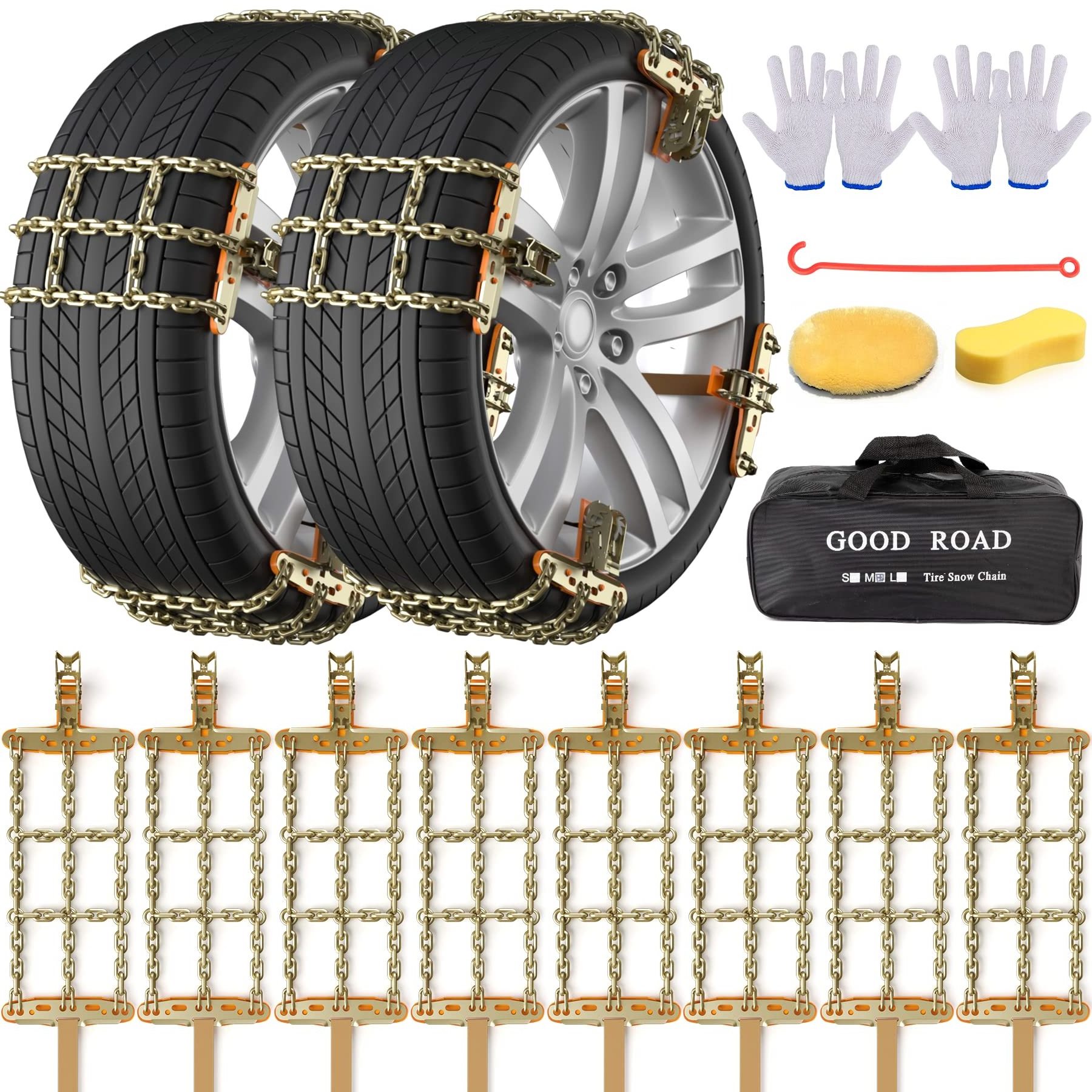 8 Packs Car Snow Chains Emergency Tire Chains with Thickened Manganese Steel for Truck SUV in Snow, Ice, Sand and Mud