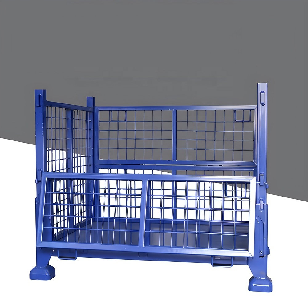 Factory Direct Portable Foldable Turnover Box Collapsible Wire Container with Wire Mesh Cages Stillage Cargo Storage Equipment