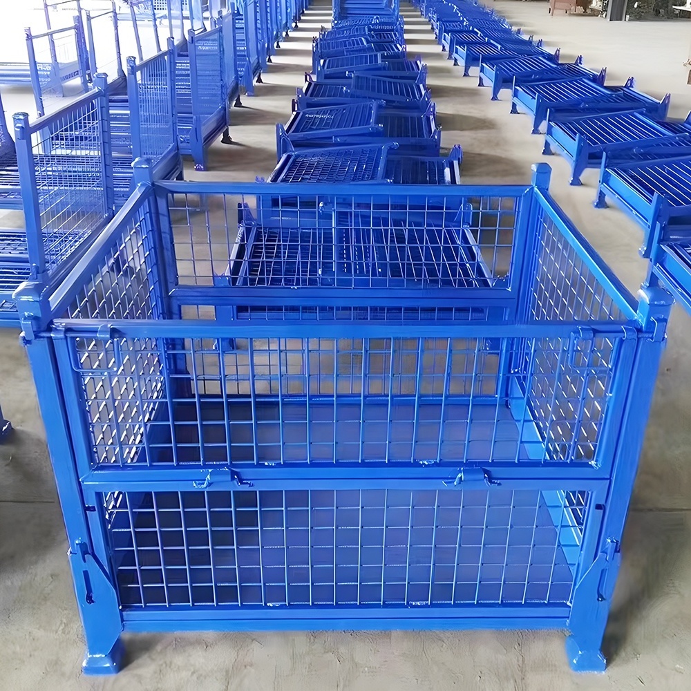 Factory Direct Portable Foldable Turnover Box Collapsible Wire Container with Wire Mesh Cages Stillage Cargo Storage Equipment