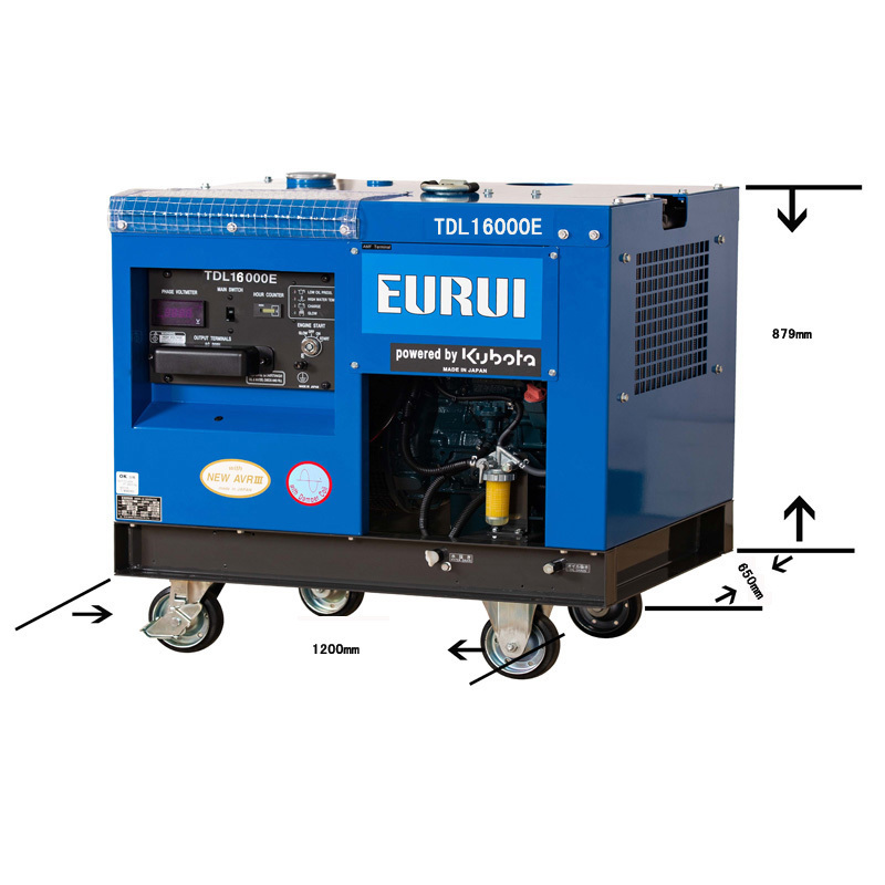 Water Cooling 50HZ 220V Brushless Japan EURUI Single Phase 12KVA Diesel Generator TDL16000E