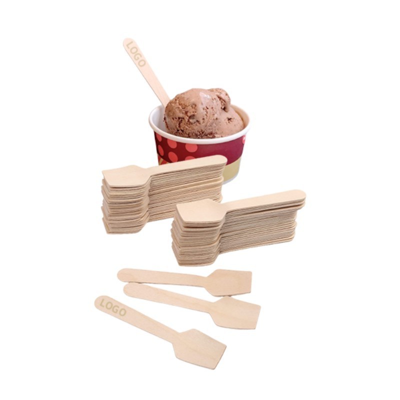 Wholesale Disposable Wooden Cutlery Set Spoon Bodegradable Birch Wooden Spade for Ice Cream Wooden Ice Cream Spoon