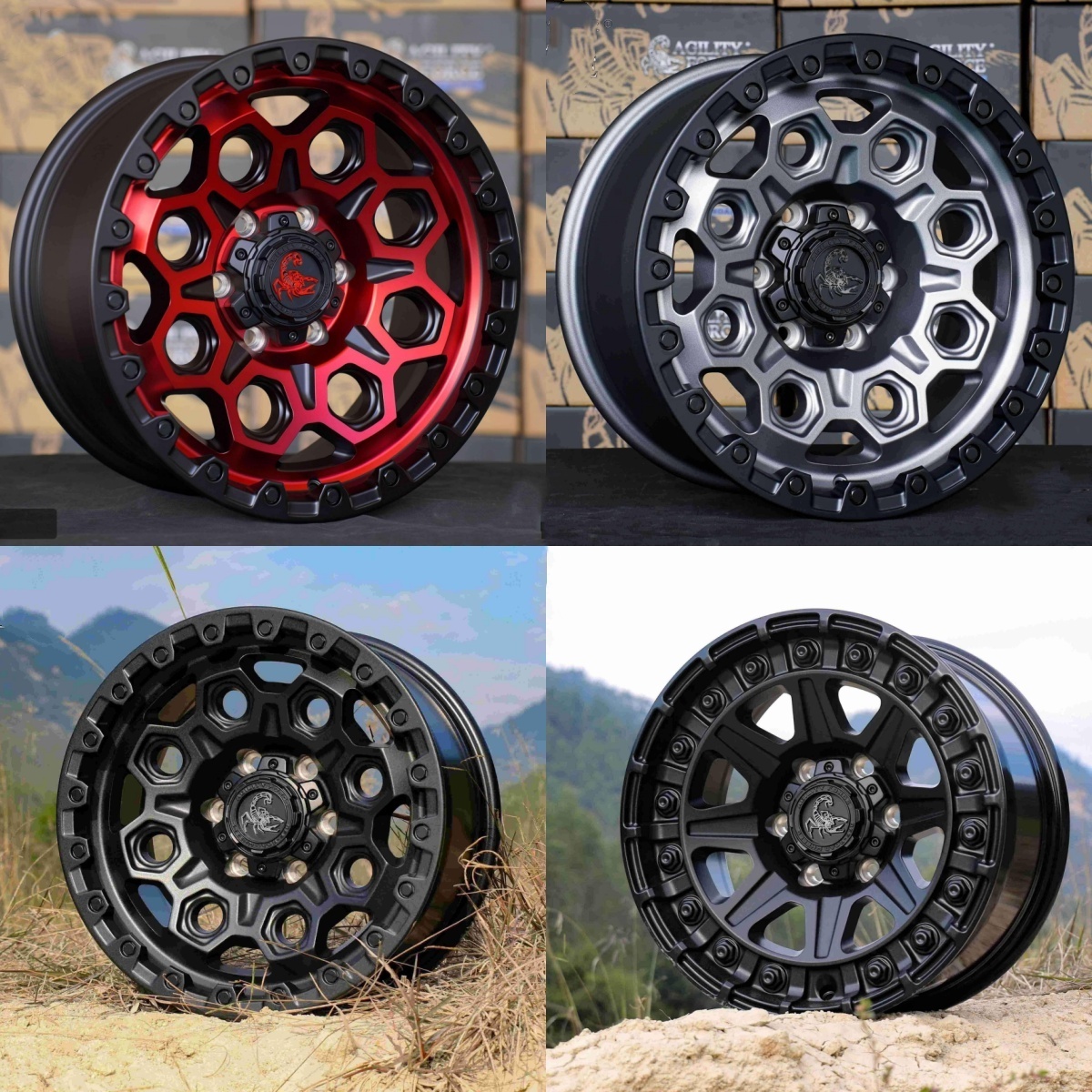 4x4 Aluminum 17 inch wheel rim with black and machined lip for Agility force  6x139.7 off  road wheels for Hilux Prado JEEP