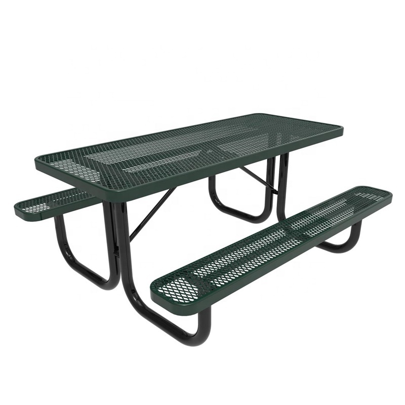 Outdoor Patio Furniture 6ft 8ft Expanded Metal Picnic Table Bench Thermoplastic Steel Commercial Bench Chairs And Table