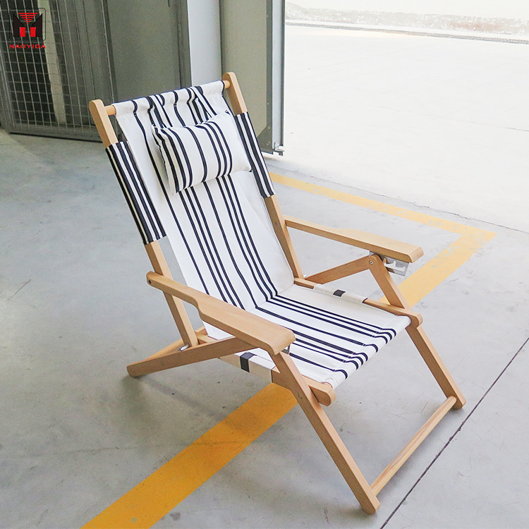 Wholesale Custom Adjustable lounge deck chair Folding Sun Loungers Wood Beach Chairs