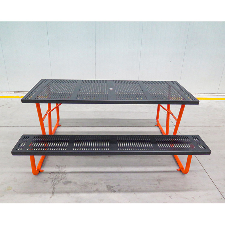 Outdoor Commercial Street Furniture 6 ft Rectangular Outdoor Steel Picnic Bench Table Park Public Metal Picnic Table With Umbrel