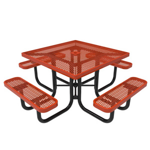 Outdoor Commercial Furniture Steel Mesh Picnic Table And Bench Coffee Shop Expanded Metal Picnic Table With Umbrella Hole