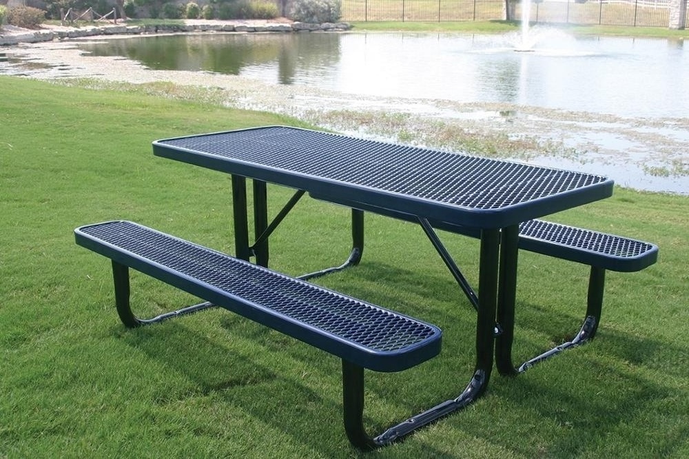 Outdoor Patio Furniture 6ft 8ft Expanded Metal Picnic Table Bench Thermoplastic Steel Commercial Bench Chairs And Table