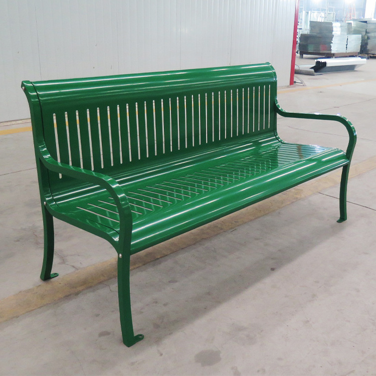 Metal Bench Steel Frame with Slatted Backrest and Seat,Powder Coated Cast Iron Steel Cross Design Chair Outdoor Patio Bench