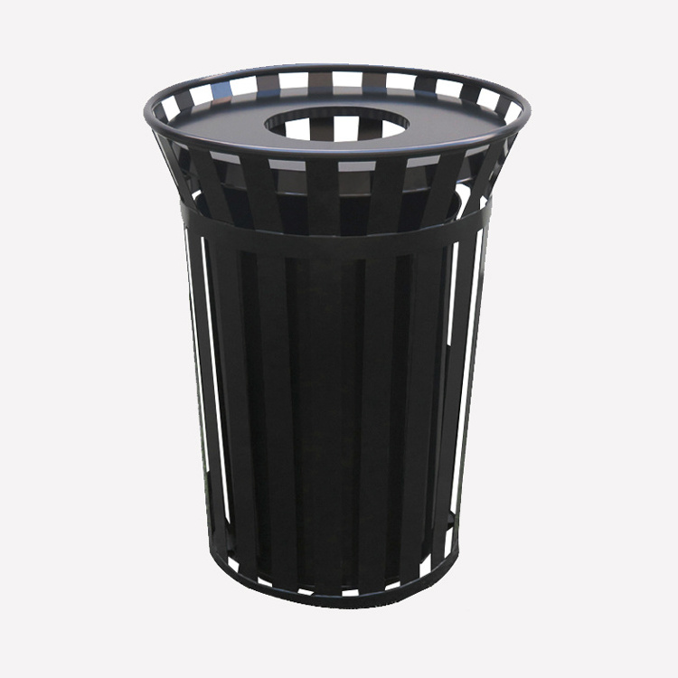 Outdoor Street Metal Steel Round Recycle Trash Bin 140 Liter Garbage Can 38gal Black Waste bin Container