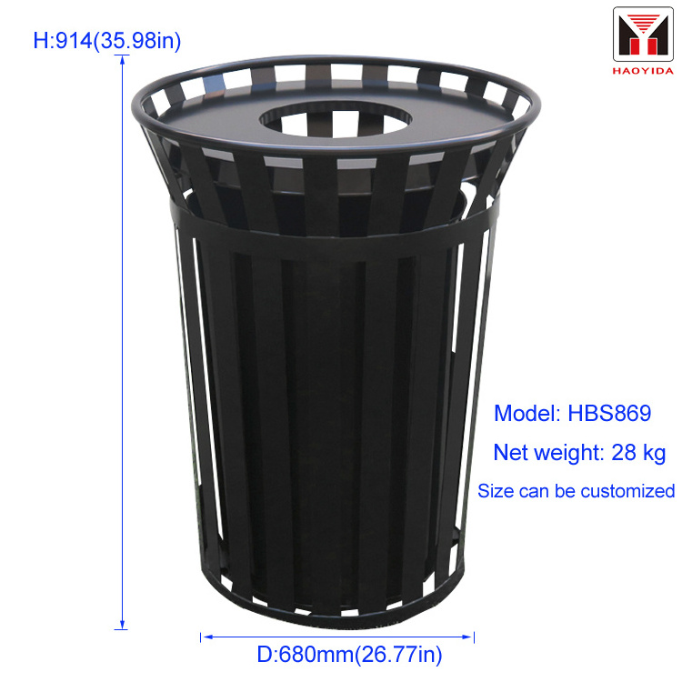 Outdoor Street Metal Steel Round Recycle Trash Bin 140 Liter Garbage Can 38gal Black Waste bin Container