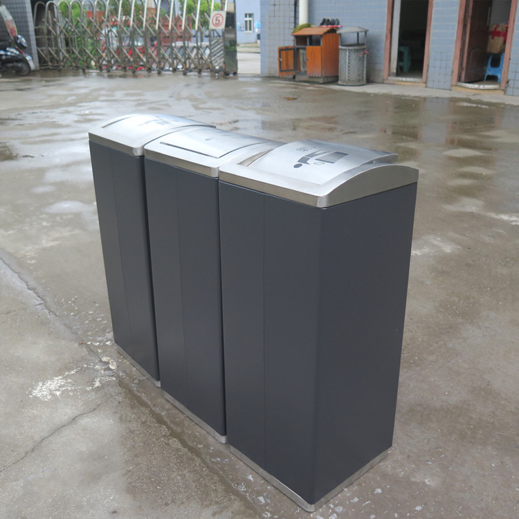 Outdoor Indoor Smart Induction Medical Stainless Steel Recycle Bin 3 Compartment Waste Separation Bins