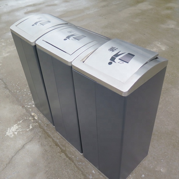 Outdoor Indoor Smart Induction Medical Stainless Steel Recycle Bin 3 Compartment Waste Separation Bins