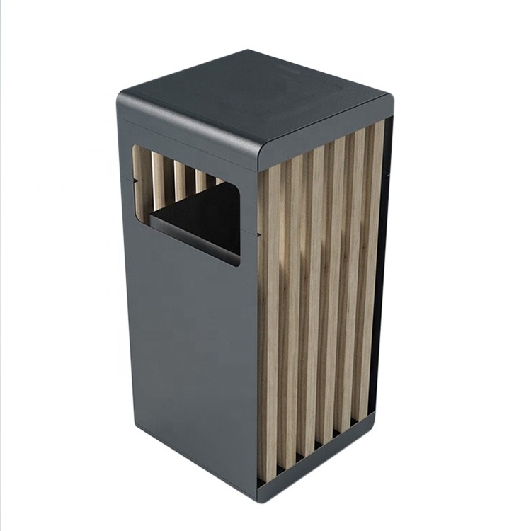 Garden Park Wood Dustbin Trash Waste Outdoor steel Rubbish Garbage Wooden Bin