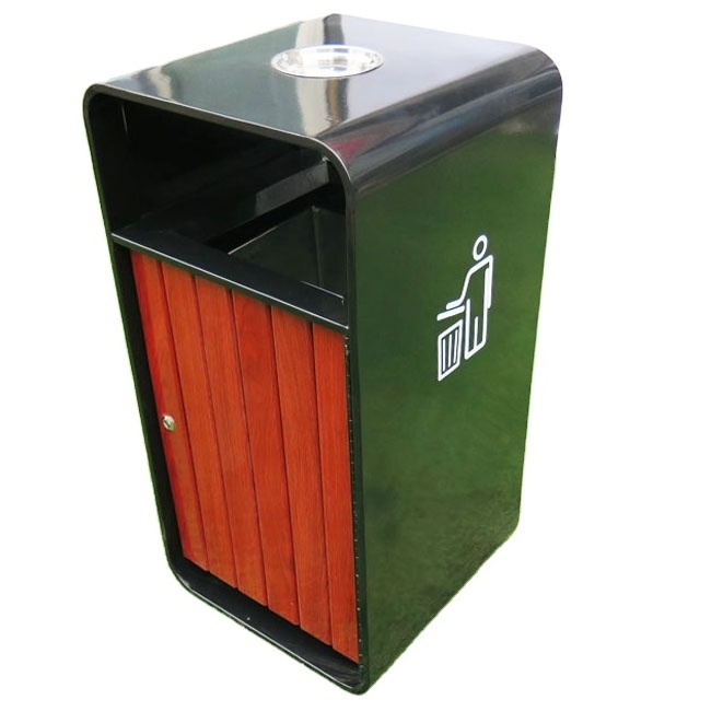 Wood metal rain guard trash cans commercial dustbin ash urns round plastic wood recycle bins