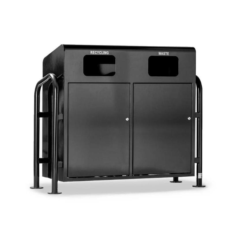 Outdoor Park Steel Tall Waste Bin Black Garbage Bins Big Trash Can For Outside