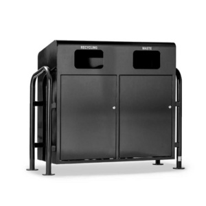 Outdoor Park Steel Tall Waste Bin Black Garbage Bins Big Trash Can For Outside