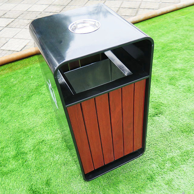 Wood metal rain guard trash cans commercial dustbin ash urns round plastic wood recycle bins