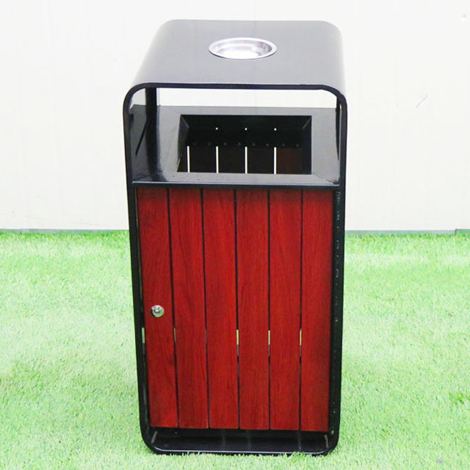 Wood metal rain guard trash cans commercial dustbin ash urns round plastic wood recycle bins