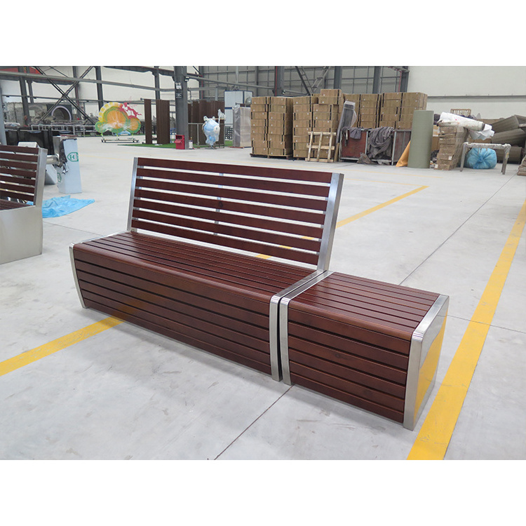 Customized outdoor wooden bench with back garden park wood public park bench furniture manufacturers