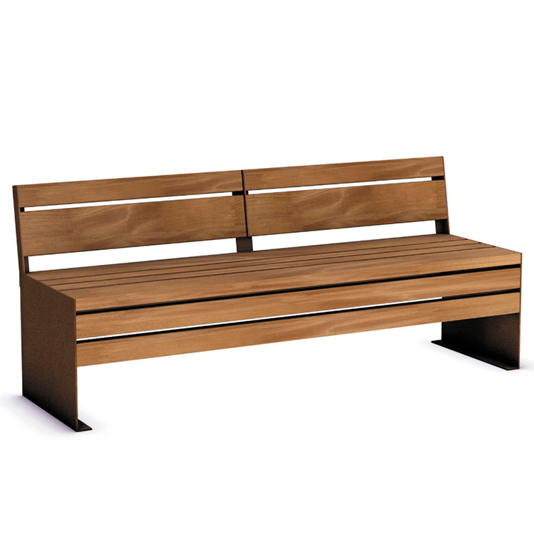 Outdoor Garden Solid Wood Seating Bench Public Metal Leg Back Bench