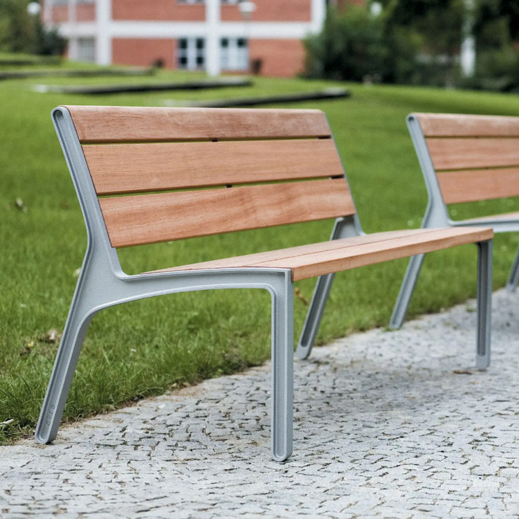 Popular Design Outdoor Street Public Park Wooden Bench Chair 3 Seater Long Leisure Wood Garden Bench With Cast Aluminum Legs