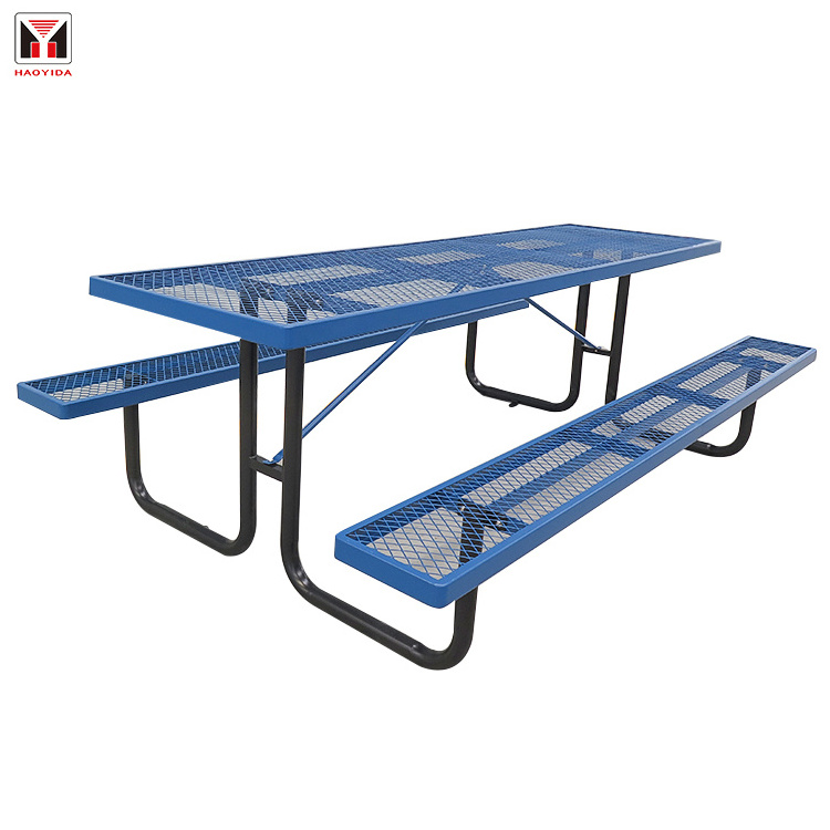 Outdoor Patio Furniture 6ft 8ft Expanded Metal Picnic Table Bench Thermoplastic Steel Commercial Bench Chairs And Table