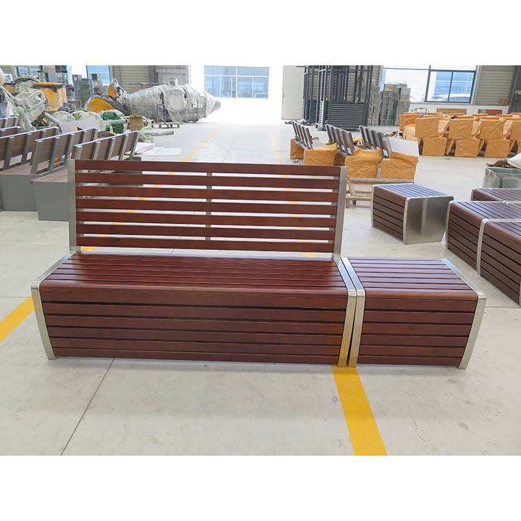 Customized outdoor wooden bench with back garden park wood public park bench furniture manufacturers