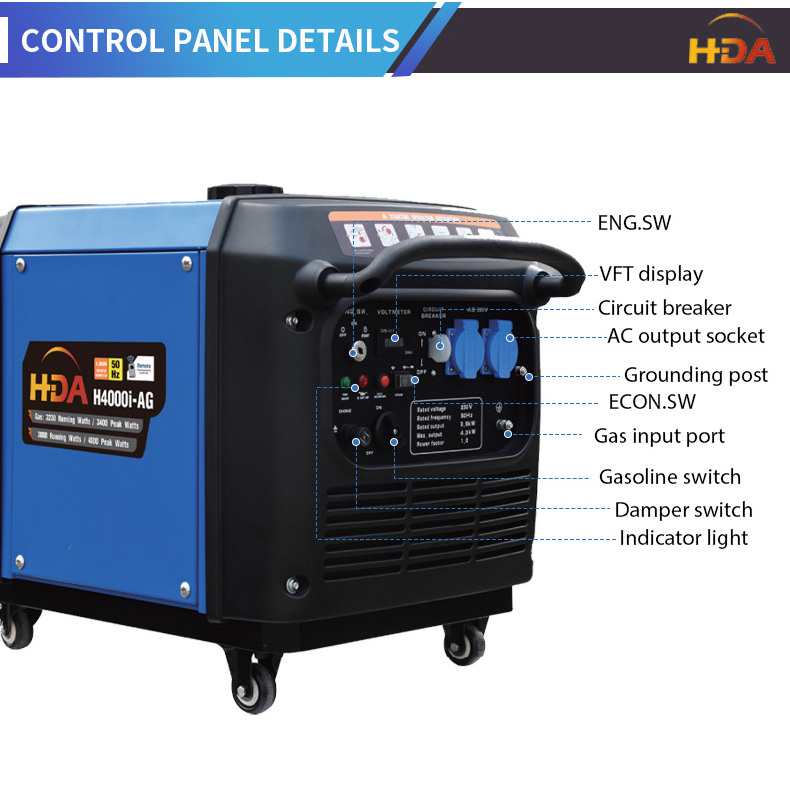 4KW 4000w Silent Dual-fuel gas electric  gasoline AC inverter generators H4000i-AG home use for car motor generator